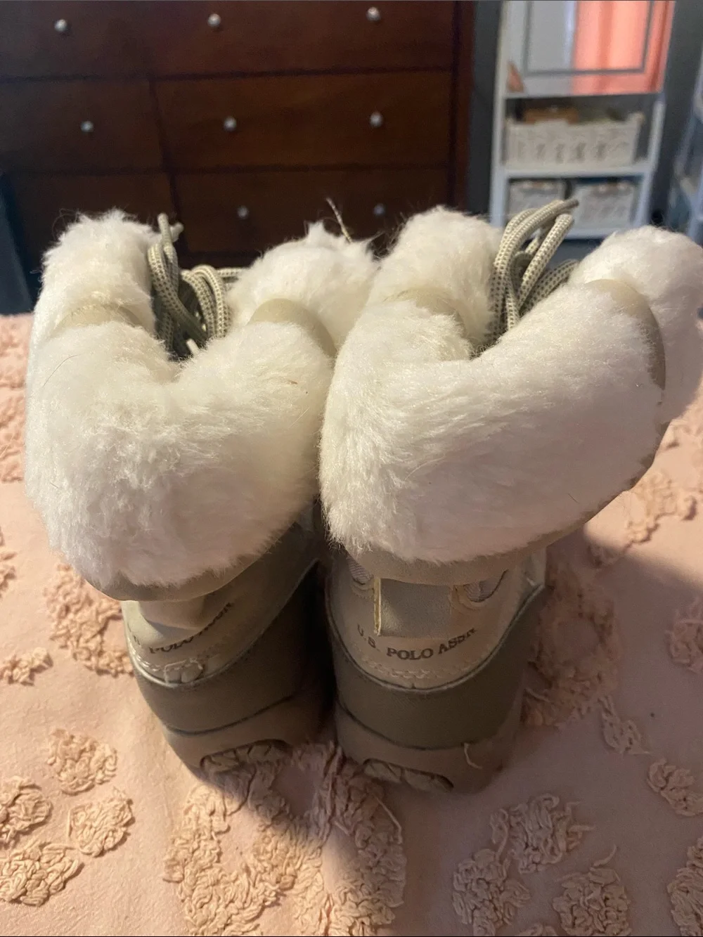 U.S. Polo Assn. Cream Faux-Shearling Lace-Up Winter Boots